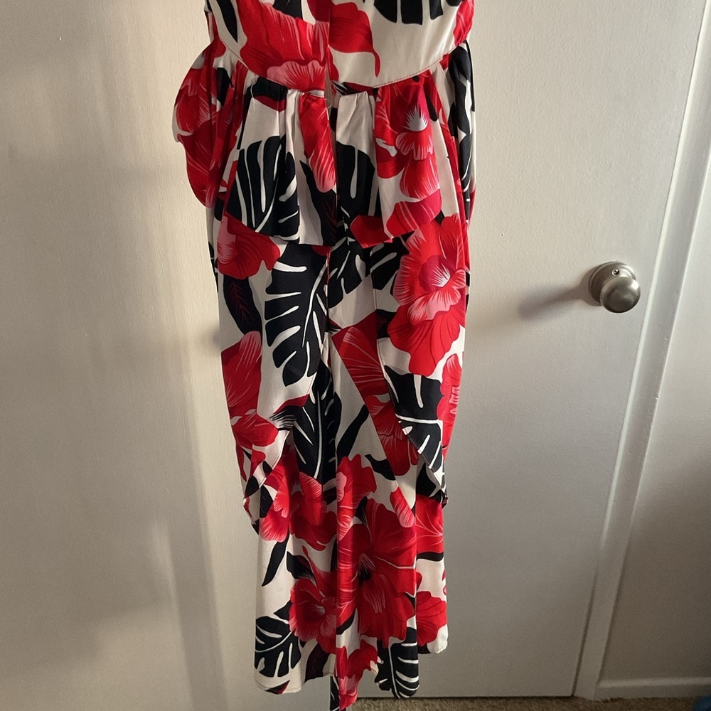 Vintage Hearts Strapless Red Floral Mini Dress 5 90s Y2K Party Coquette Retro - Picture 8 of 9